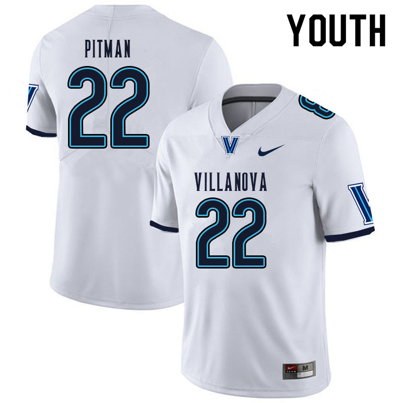 Youth #22 Jonnie Pitman Villanova Wildcats College Football Jerseys Sale-White